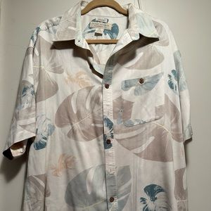 Island Republic Mixed Silk Shirt Mens 2XL Gray Button Down Short Sleeve Hawaiian